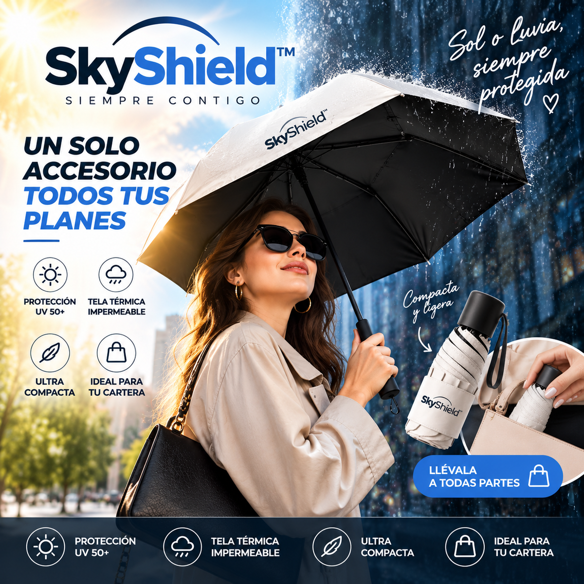 SKYSHIELD™ El paraguas compacto que llevas contigo.